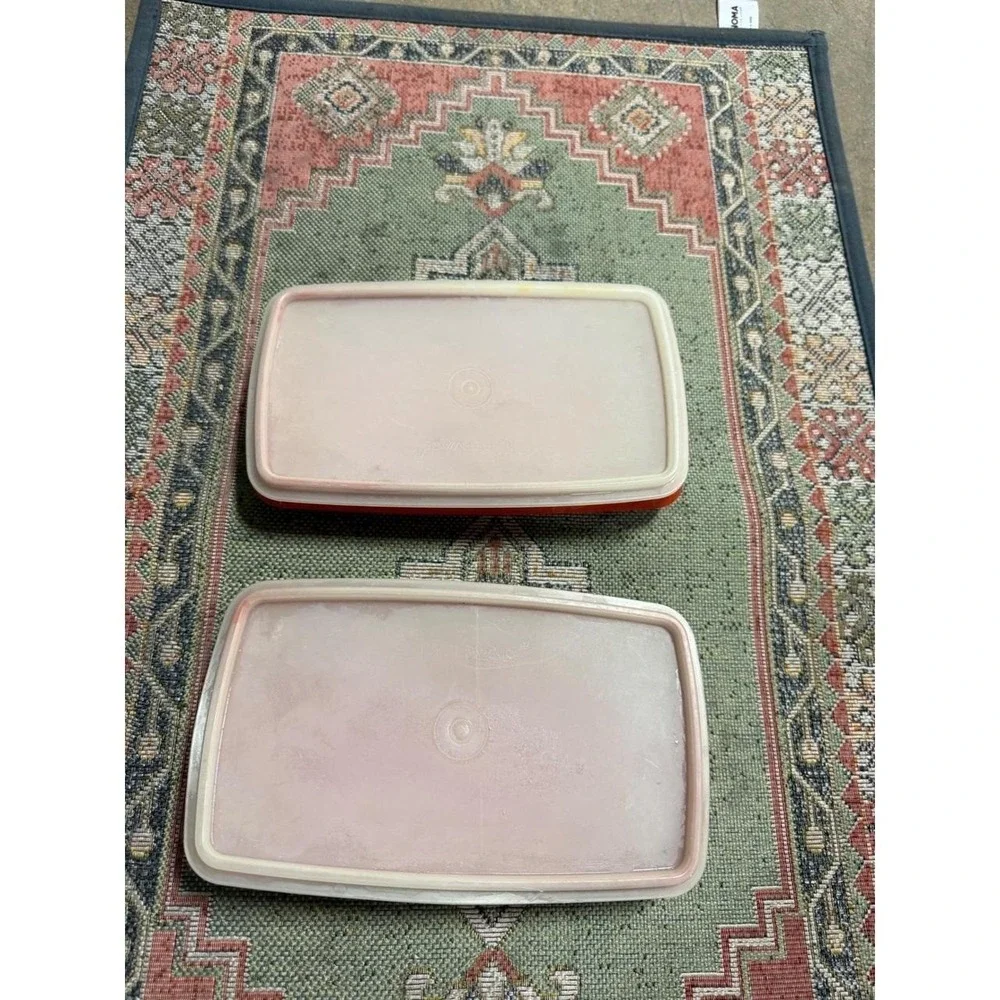 Vintage Tupperware Red Rectangular Food Storage Containers with Lids Set of 2